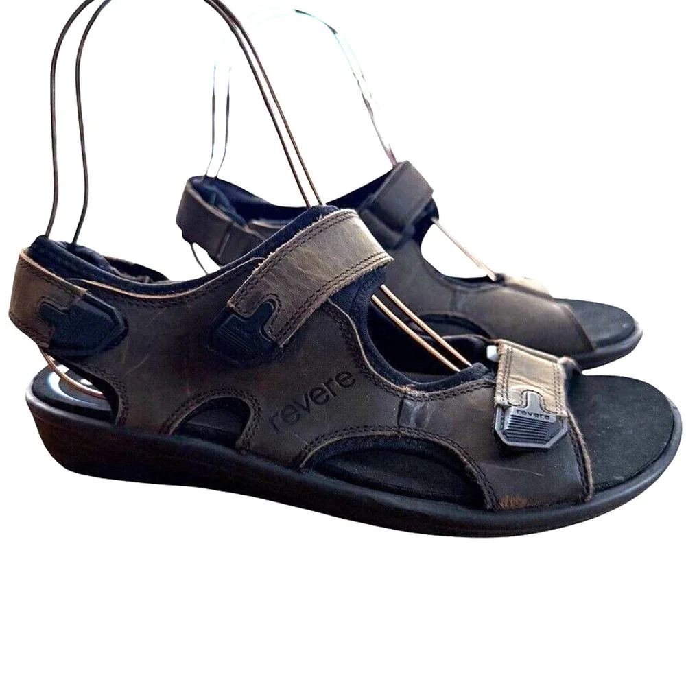 Revere Montana Crazy Horse Brown Leather Sport Hiking Camping Sandals Shoes 9